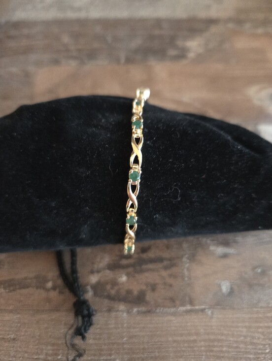 Jewelry - Gold Link Bracelet with Green Gemstones